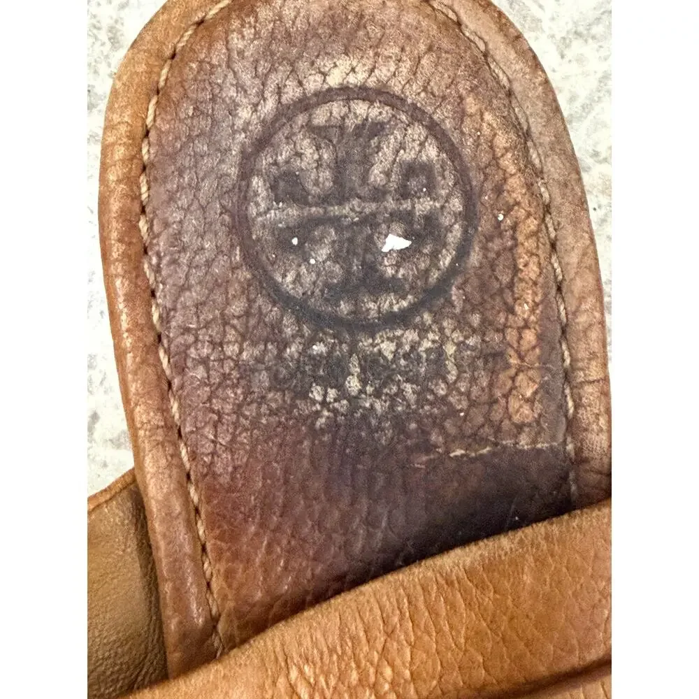 Tory Burch Miller Sandals Size 8.5 Brown Leather Logo Thong Sandals Leather - Picture 3 of 5